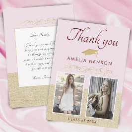 Rosa Rustikales Elegantes Ornament 2 Foto Abschlus Dankeskarte