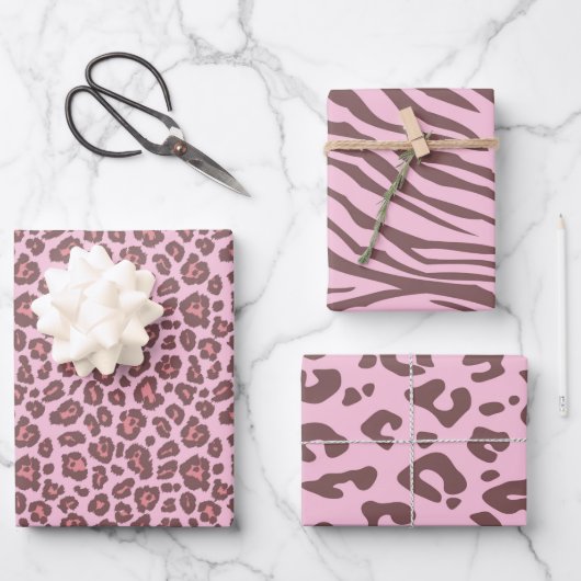 Rosa Safari Animal Leopard Print Geschenkpapier Set (Vorderseite)