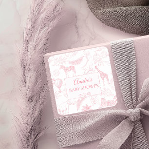 Rosa Safari-Dschungeltiere Baby Shower  Quadratischer Aufkleber