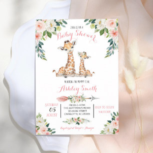 Rosa Safari-Giraffen-Mädchen-Baby-Party Einladung