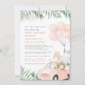 Rosa Safari-Tiere mit Kinderdusche Einladung (Vorderseite)