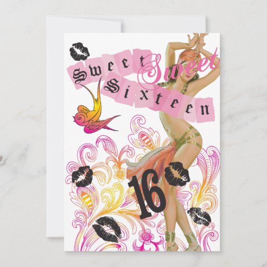 Rosa saftige Blick-Mode 16. Geburtstag Einladung (Vorderseite)