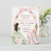 Rosa Sage and Blush Coquette Bow Fairytale Burg Einladung (Stehend Vorderseite)
