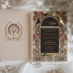 Rosa Sage Art Nouveau Islamische Hochzeit Folieneinladung