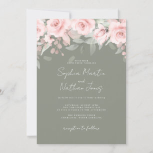 Rosa Sage Floral Hochzeit  Einladung