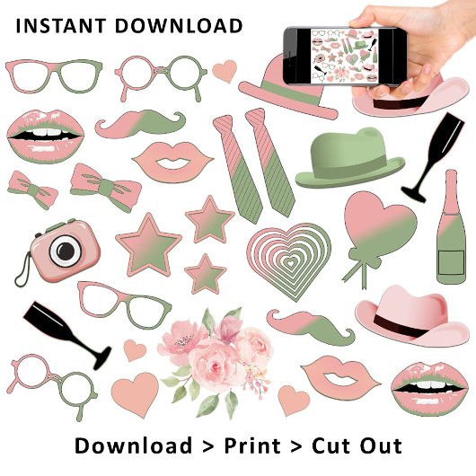 Rosa | Sage Fun Foto Booth Wedding Props Poster