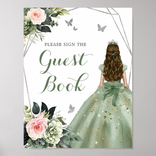 Rosa Sage Green Floral 15 Años Gästebuch (Vorne)