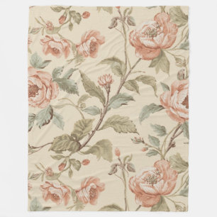 Rosa Sage Grün Beige Shabby Chic Floral Fleecedecke