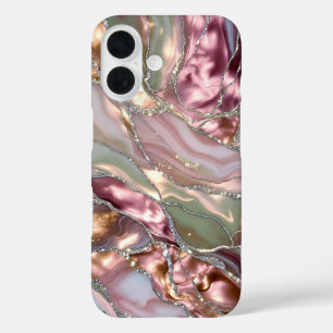 Rosa-Sage-Marmor-Handyhülle Gold Luxus iPhone 16 Hülle