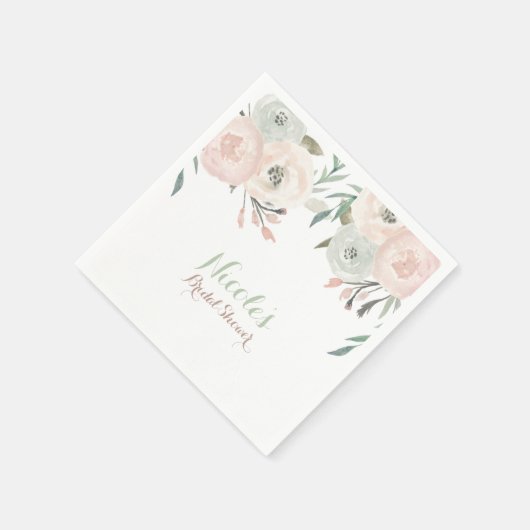 Rosa & Sage Mint Grün Modernes Blumendesign Serviette (Ecke)