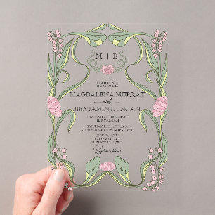 Rosa Sage Vintage Art Nouveau Florale Hochzeit Acryleinladungen