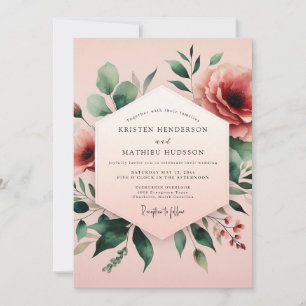 Rosa-Sage-Wasserfarben-Hochzeit Einladung
