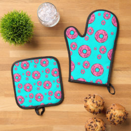 Rosa Sahne Donuts Ofenhandschuh & Topflappen-Set