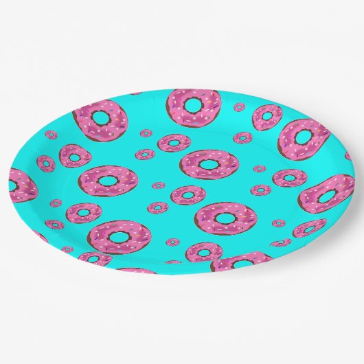 Rosa Sahne Donuts Pappteller (Schrägansicht)
