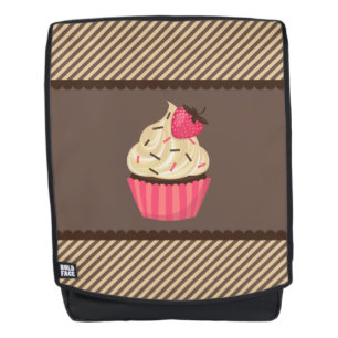 Rosa Sahnebrown Stripes Erdbeerkleinen kuchen Rucksack