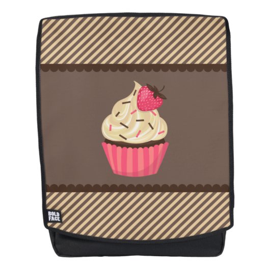 Rosa Sahnebrown Stripes Erdbeerkleinen kuchen Rucksack (Vorderseite)