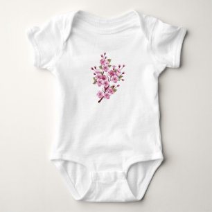 Rosa Sakura auf dem Hintergrund der Malerei Baby Strampler