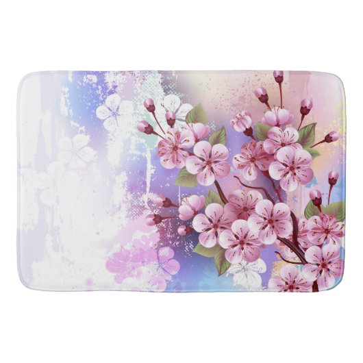 Rosa Sakura auf dem Hintergrund der Malerei Badematte (Vorderseite)