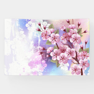 Rosa Sakura auf dem Hintergrund der Malerei Banner