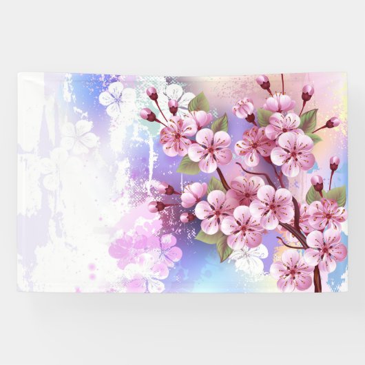 Rosa Sakura auf dem Hintergrund der Malerei Banner (Horizontal)