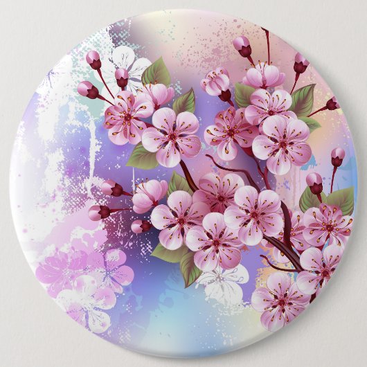 Rosa Sakura auf dem Hintergrund der Malerei Button (Vorderseite)