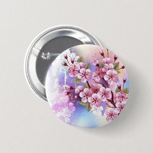 Rosa Sakura auf dem Hintergrund der Malerei Button (Vorne & Hinten)