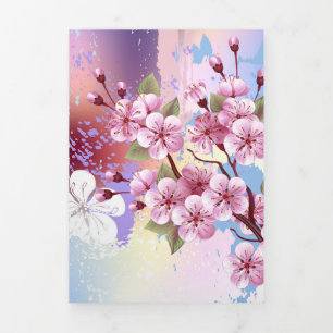 Rosa Sakura auf dem Hintergrund der Malerei Dreifach Gefaltete Einladung