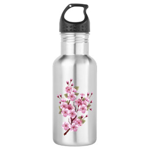 Rosa Sakura auf dem Hintergrund der Malerei Edelstahlflasche