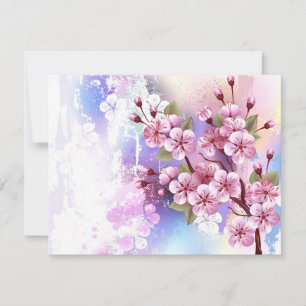 Rosa Sakura auf dem Hintergrund der Malerei Feiertagskarte