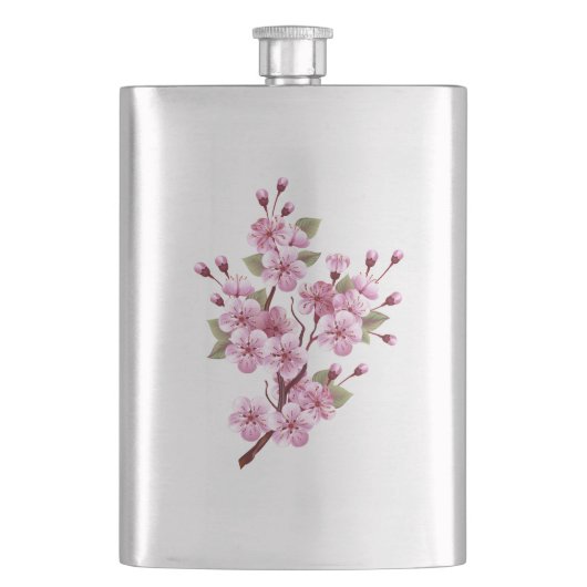 Rosa Sakura auf dem Hintergrund der Malerei Flachmann (Vorderseite)