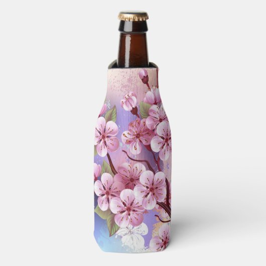 Rosa Sakura auf dem Hintergrund der Malerei Flaschenkühler (Flaschenvorderseite)