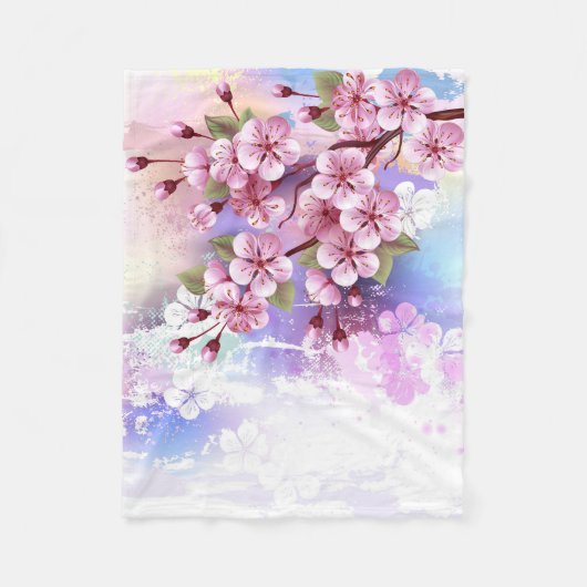 Rosa Sakura auf dem Hintergrund der Malerei Fleecedecke (Vorderseite)