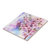 Rosa Sakura auf dem Hintergrund der Malerei Fliese (Seite)
