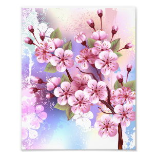 Rosa Sakura auf dem Hintergrund der Malerei Fotodruck