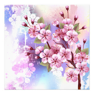 Rosa Sakura auf dem Hintergrund der Malerei Fotodruck