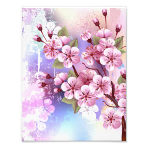 Rosa Sakura auf dem Hintergrund der Malerei Fotodruck