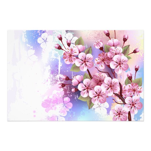 Rosa Sakura auf dem Hintergrund der Malerei Fotodruck (Vorne)