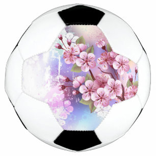 Rosa Sakura auf dem Hintergrund der Malerei Fußball