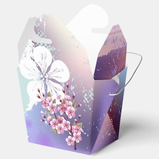 Rosa Sakura auf dem Hintergrund der Malerei Geschenkschachtel (Geöffnet)