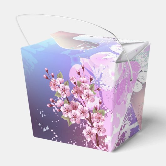 Rosa Sakura auf dem Hintergrund der Malerei Geschenkschachtel (Rückseite)