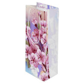 Rosa Sakura auf dem Hintergrund der Malerei Geschenktüte Für Weinflaschen (Vorderseite Schrägansicht)