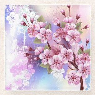 Rosa Sakura auf dem Hintergrund der Malerei Glasuntersetzer