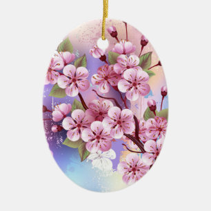 Rosa Sakura auf dem Hintergrund der Malerei Keramik Ornament