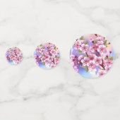 Rosa Sakura auf dem Hintergrund der Malerei Konfetti (Rückseiten)