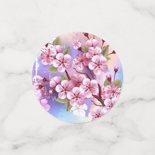 Rosa Sakura auf dem Hintergrund der Malerei Konfetti (Klein Vorderseite)