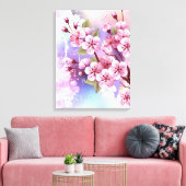 Rosa Sakura auf dem Hintergrund der Malerei Leinwanddruck (Insitu (Wohnzimmer))