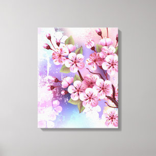 Rosa Sakura auf dem Hintergrund der Malerei Leinwanddruck