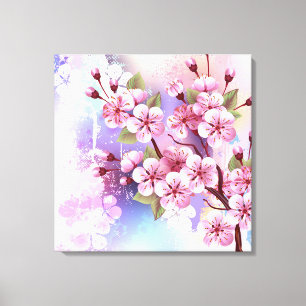 Rosa Sakura auf dem Hintergrund der Malerei Leinwanddruck