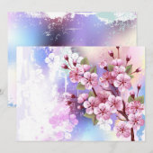 Rosa Sakura auf dem Hintergrund der Malerei Menükarte (Vorne/Hinten)