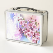 Rosa Sakura auf dem Hintergrund der Malerei Metall Brotdose (Rückseite)